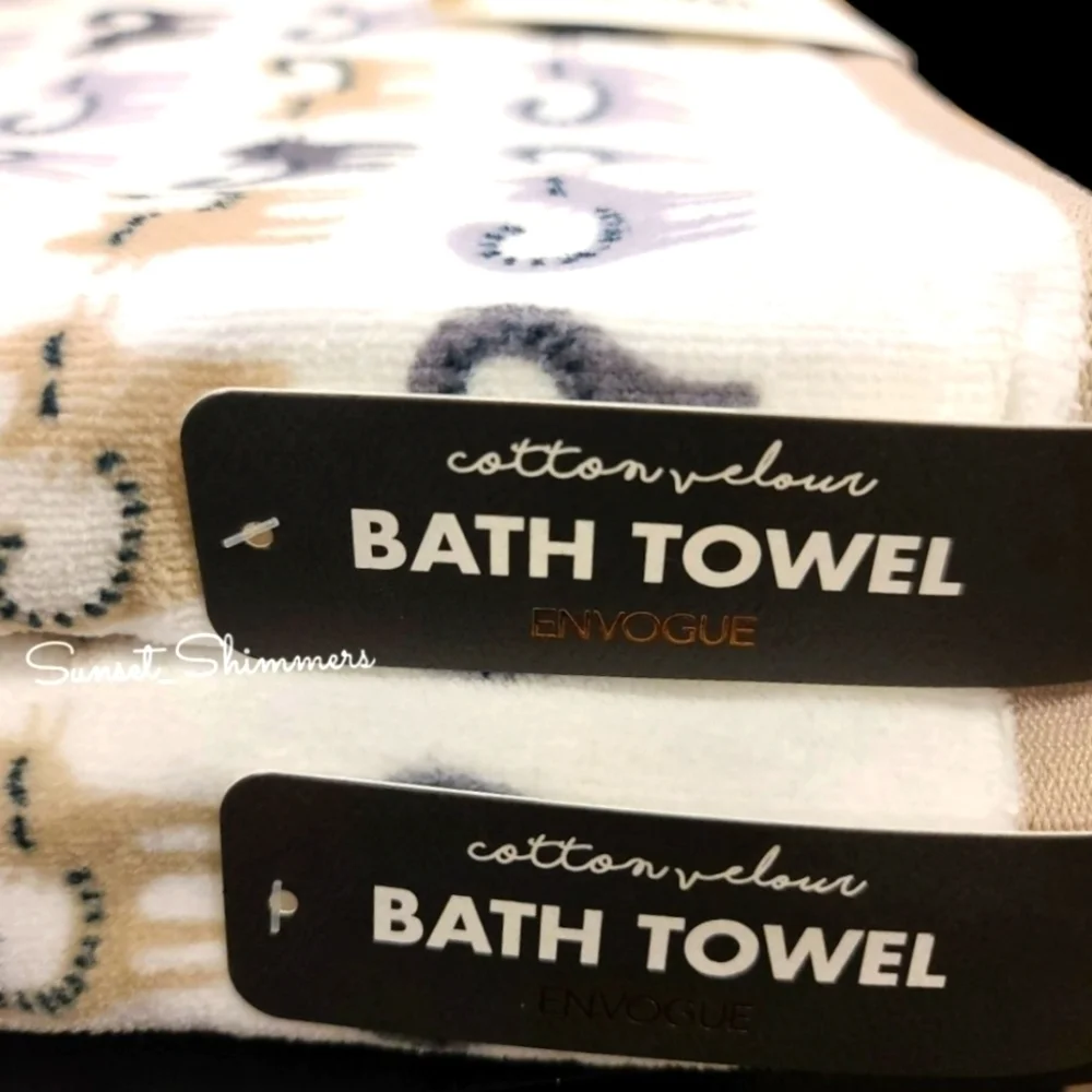 6pc Envouge CAT Bath Hand Tip Towel Set 100% Cotton Tan Black Gray NEW